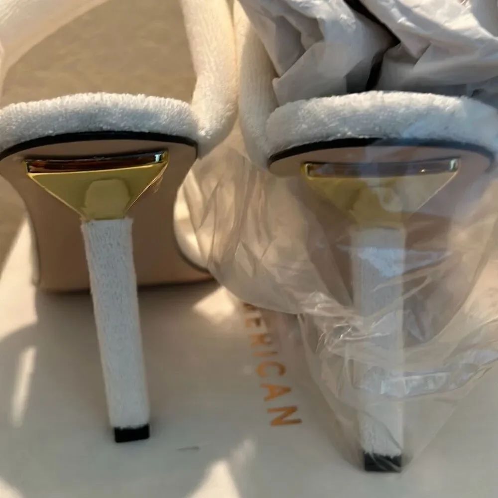 Good American Women's 11 White Terry Heel Sandals Double Strap Pool Vacation New - Picture 5 of 11
